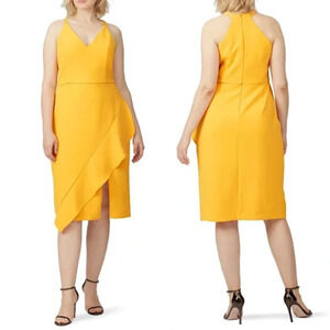 HARLYN Asymmetrical Ruffle V-Neck Yellow Racerback Sheath Dress • Size XXL 🗣
